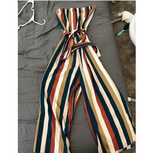 strapless stripped jumpsuit